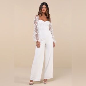 Lulus Darling Charisma White Mesh Embroidered Jumpsuit